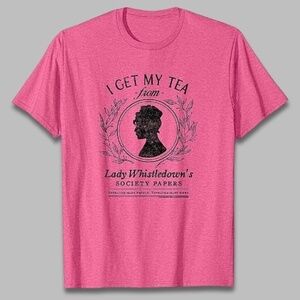 Bridgerton Graphic Tee Shirt Lady Whistledown Crew Neckline Pink W US 3XL NWOT